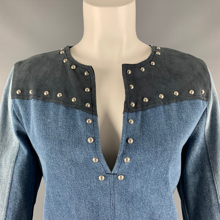 M.I.H JEANS Size S Blue Grey Cotton Studded V-Neck Dress