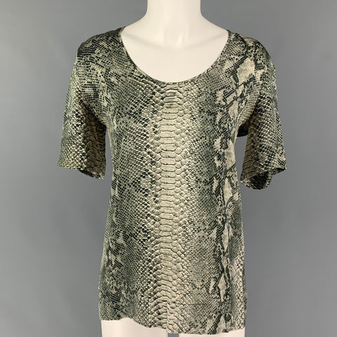STELLA McCARTNEY Size 4 Green Cream Silk Snake Skin Print Casual Top
