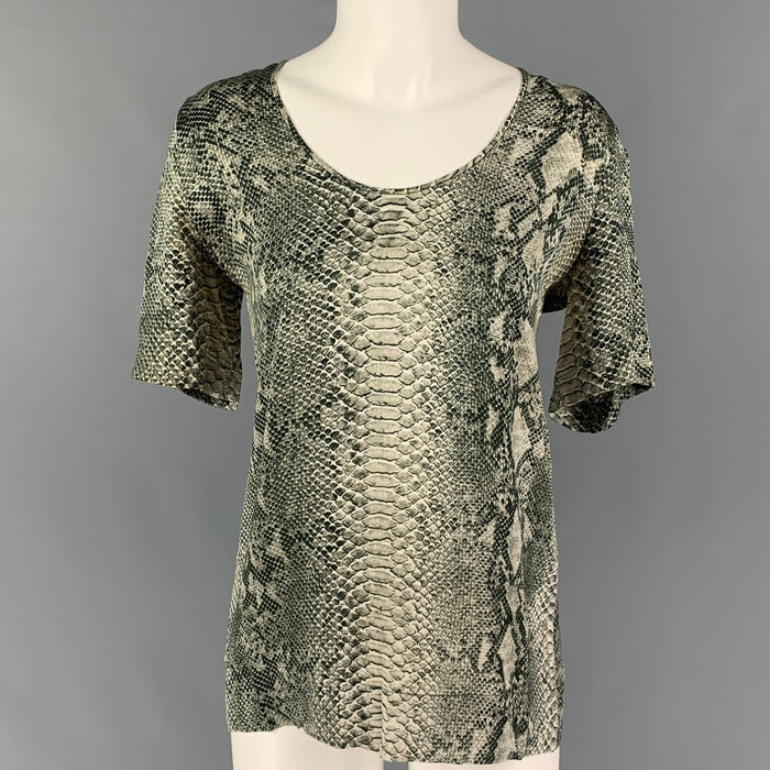 STELLA McCARTNEY Size 4 Green Cream Silk Snake Skin Print Casual Top