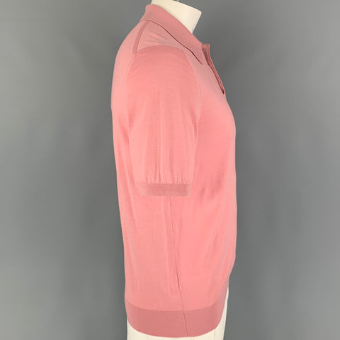 PRADA Polo abotonado de lana de punto rosa talla L