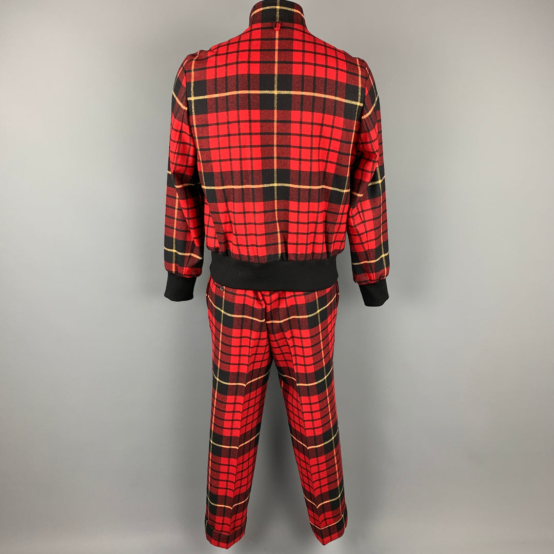 BLACK FLEECE Size 44 Red & Black Plaid Wool Zip Up Jacket & Pants Set