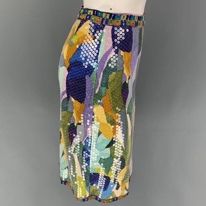 MISSONI 1991 Collection Size 6 Multi-Color Silk Abstract Floral A-Line Skirt