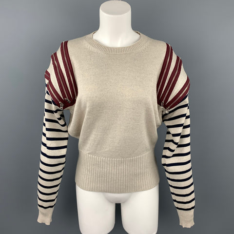 JEAN PAUL GAULTIER Talla M Suéter de hombro con cremallera de lana virgen beige