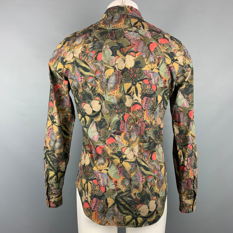 VALENTINO Taille M Chemise à manches longues en coton imprimé multicolore avec boutons cachés