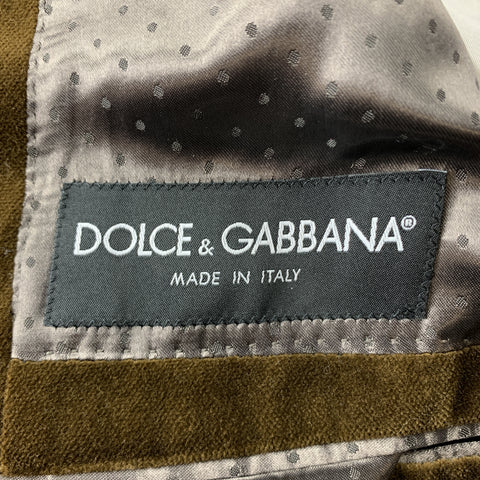 DOLCE & GABBANA Size 44 Brown Cotton Velvet Peak Lapel Sport Coat