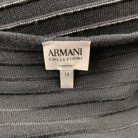 GIORGIO ARMANI Size 14 Grey Stripe Wide Neck Knit Top