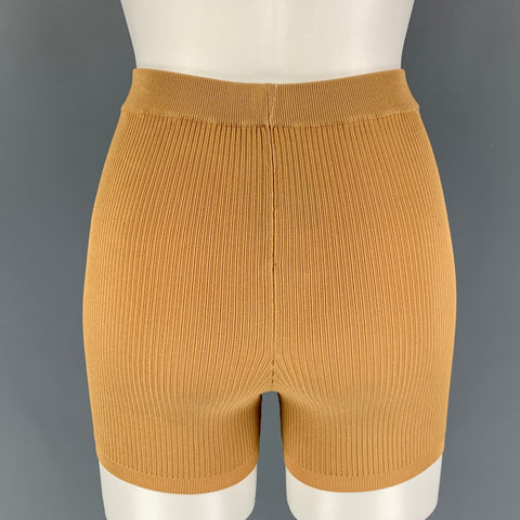 SAINT LAURENT Pantalón corto ciclista de canalé de viscosa beige Talla XS
