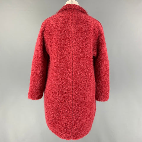 AMINA RUBINACCI Taille 4 Manteau à revers cranté en laine mohair texturée framboise