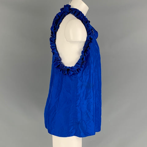 ROBERT RODRIGUEZ Talla 8 Blusa azul con volantes de seda azul