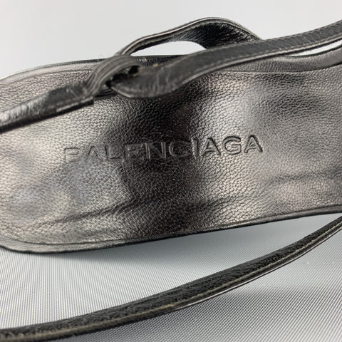 BALENCIAGA Size 8.5 Black Leather Peep Toe Strappy Slingback Sandals