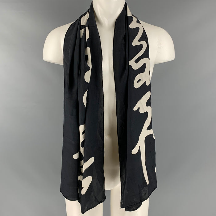 YVES SAINT LAURENT Black White Logo Scarf