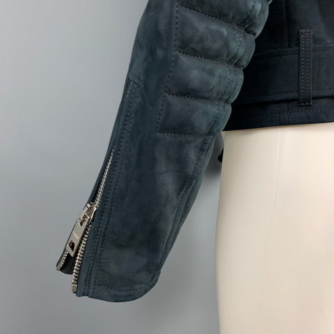 BURBERRY PRORSUM Size 38 Navy Nubuck Suede Biker Jacket
