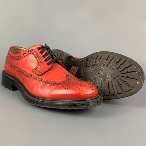 O'KEEFFE Size 9 Red Perforated Leather Wingtip Lace Up Shoes