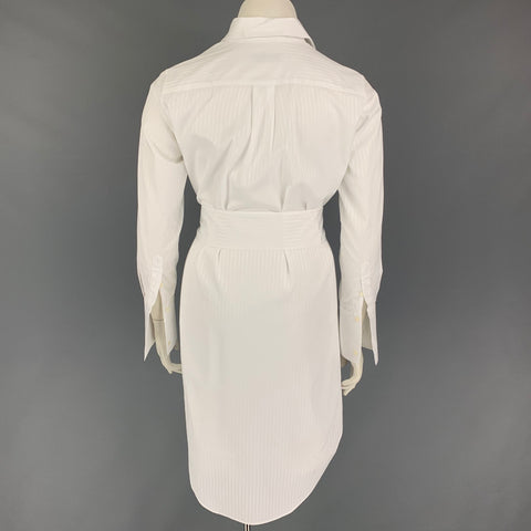 ALEX EAGLE Size 10 White Cotton Stripe Belted Shirt Dress