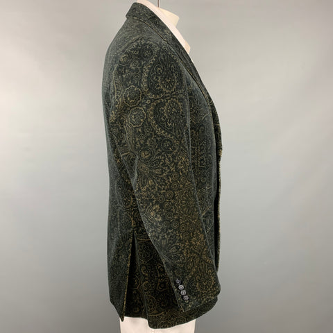 ETRO Size 42 Black & Olive Print Velvet Peak Lapel Sport Coat