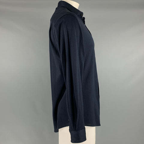 RODD & GUNN Size L Navy Textured Cotton Long Sleeve Shirt