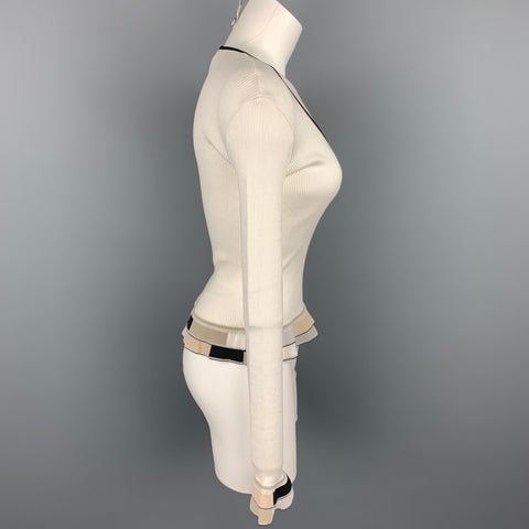CHANEL Talla 6 Jersey peplum de algodón acanalado blanco y negro