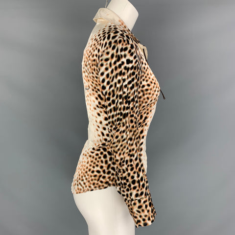 ROBERTO CAVALLI Size S Brown White Silk Dots Blouse