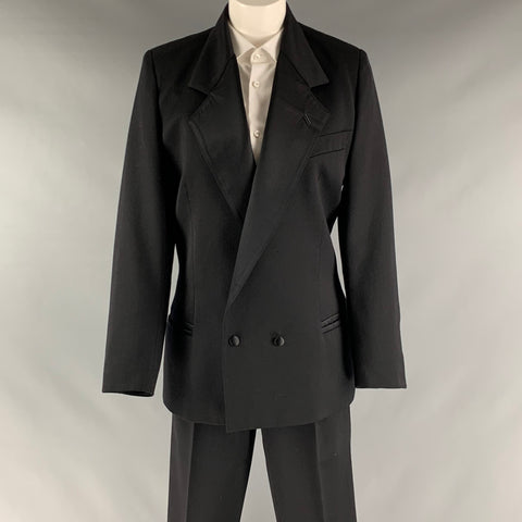 CLAUDE MONTANA Taille 12 Costume pantalon croisé en soie noire