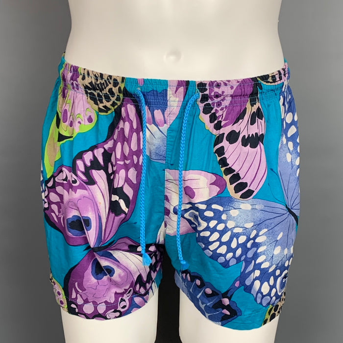 ETRO Size L Multi-Color Butterfly Cotton Swim Trunks