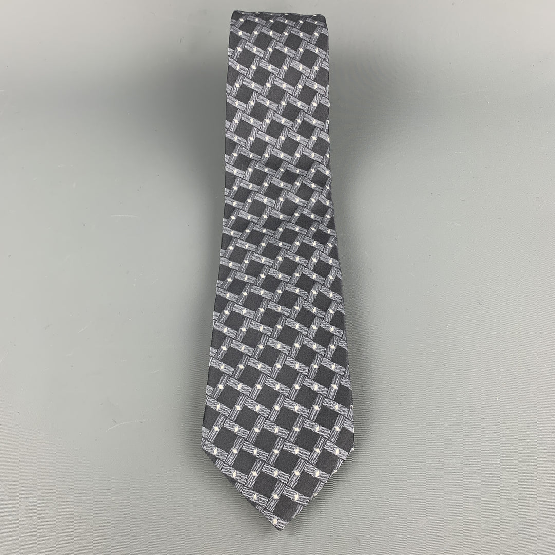 GIORGIO ARMANI Grey Geometric Silk Tie