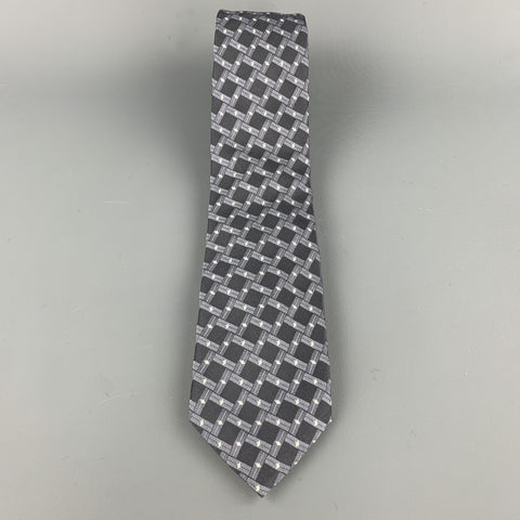 GIORGIO ARMANI Corbata de seda gris geométrica