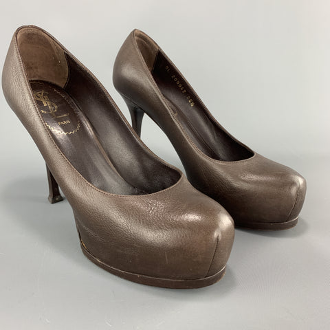 YVES SAINT LAURENT Talla 6.5 Zapatos de tacón con plataforma TRIBUTE de cuero marrón