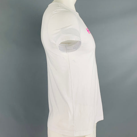 HELMUT LANG Size L White Pink Logo Cotton Crew Neck T-shirt