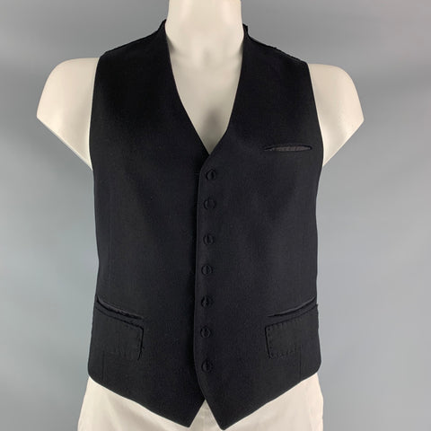 JOHN VARVATOS Talla 44 Chaleco abotonado de mezcla de lana lisa negra