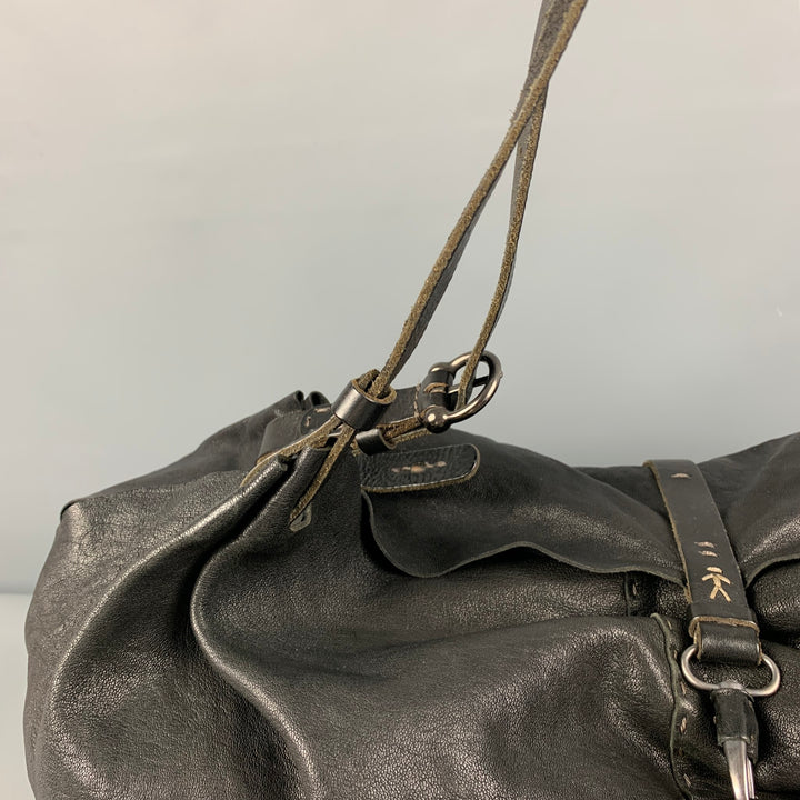 HENRY BEGUELIN Black Distressed Leather Top Handle Bag