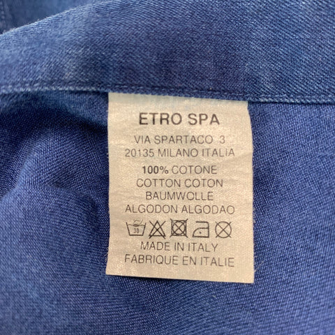 ETRO Size XL Indigo Cotton Snaps Long Sleeve Shirt