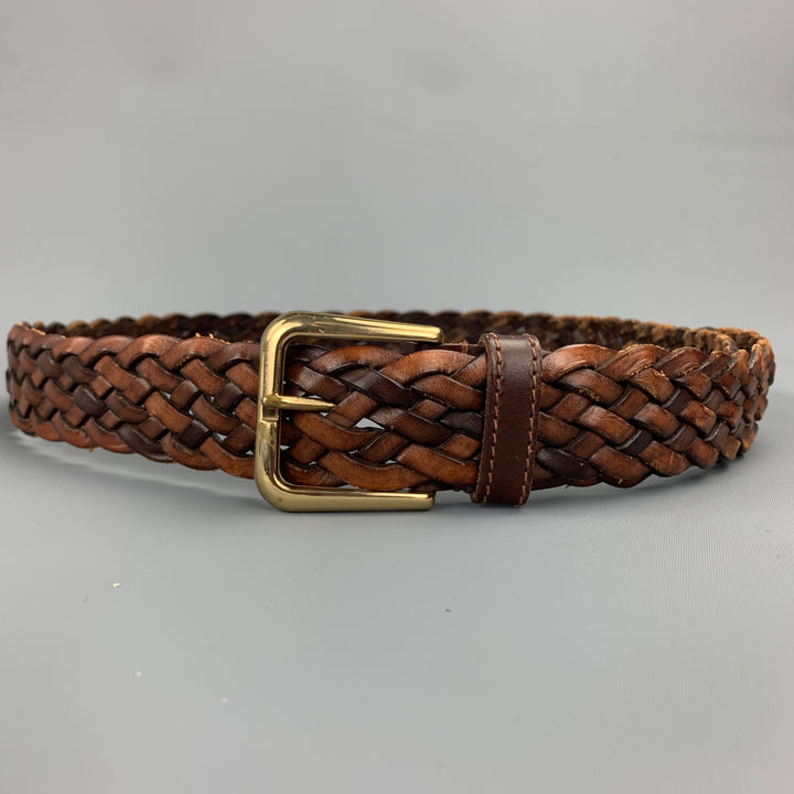 MCM Size 38 Brown Barided Leather Belt