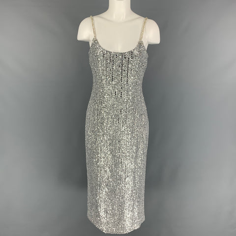 CALLE. JOHN Vestido de cóctel de punto de mezcla de poliéster negro plateado talla 8