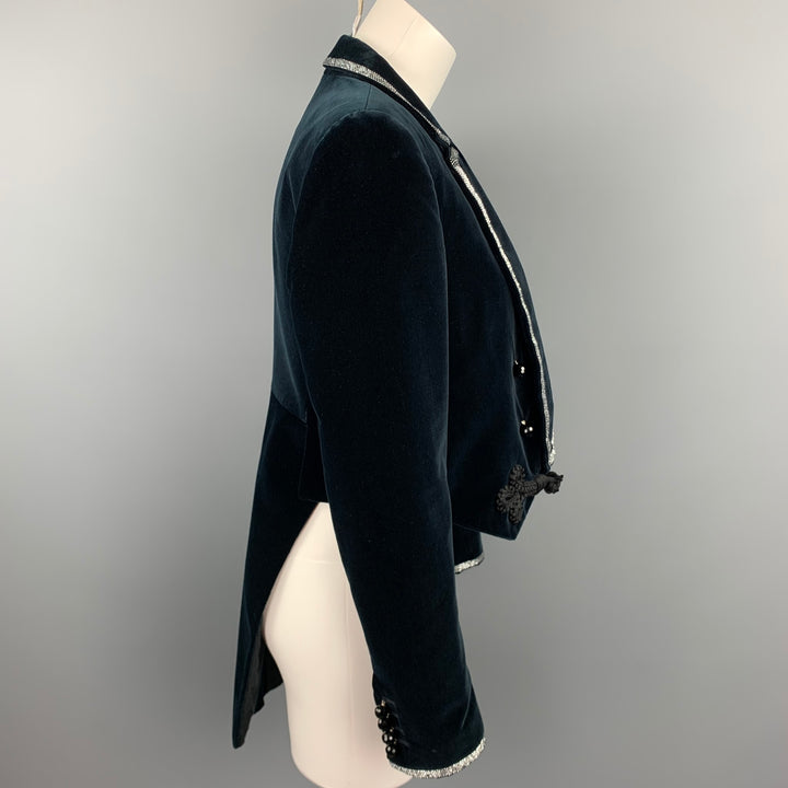 ROBERTO CAVALLI Size 6 Navy Cotton Velvet Notch Lapel Tails Blazer