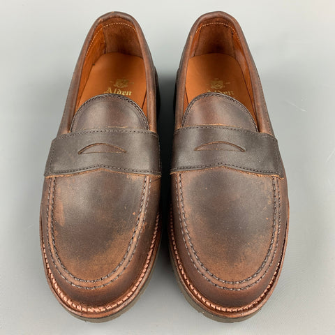 ALDEN Size 6.5 Dark Brown 5730S Kudu Leather Penny Loafers