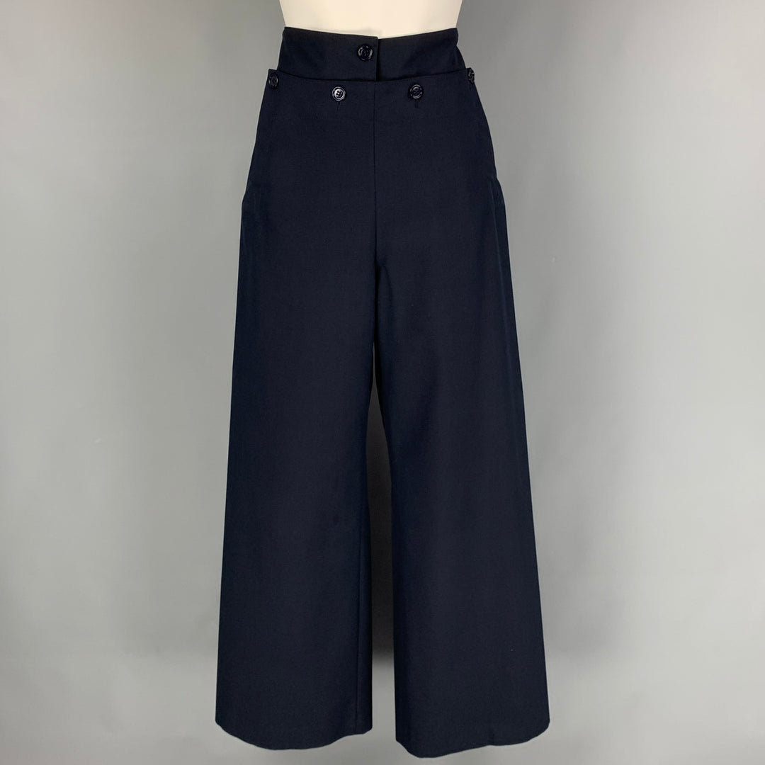 DRIES VAN NOTEN Size 4 Navy Cotton Blend Wide Leg Sailor Dress Pants