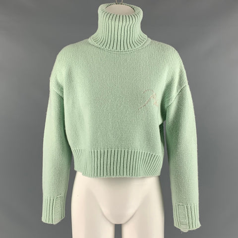 RHUDE Taille XS Bleu Aqua Cachemire Laine Brodée Col Roulé Haut Décontracté