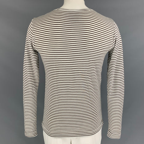 S.N.S HERNING Size L White & Olive Stripe Wool Blend Crew-Neck Pullover