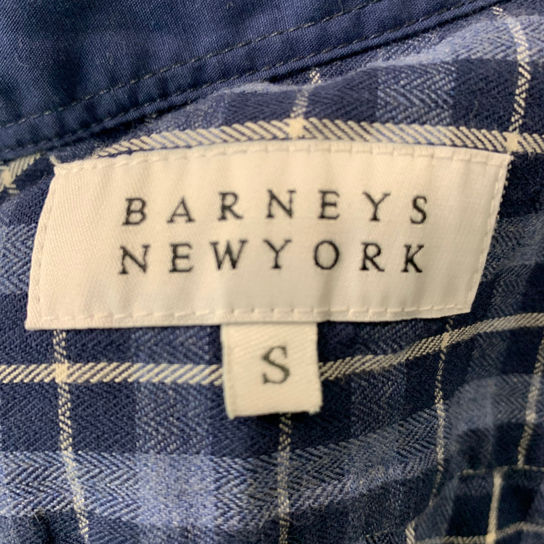 BARNEY'S NEW YORK Size S Navy Blue Plaid Cotton Button Down Long Sleeve Shirt