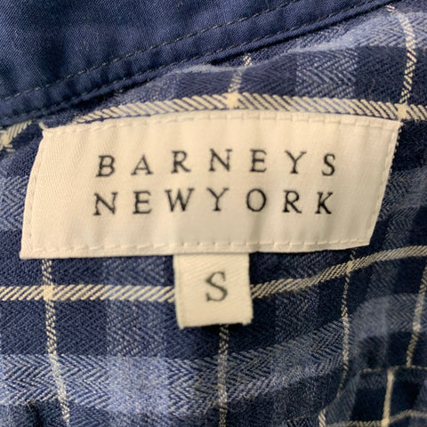 BARNEY'S NEW YORK Size S Navy Blue Plaid Cotton Button Down Long Sleeve Shirt