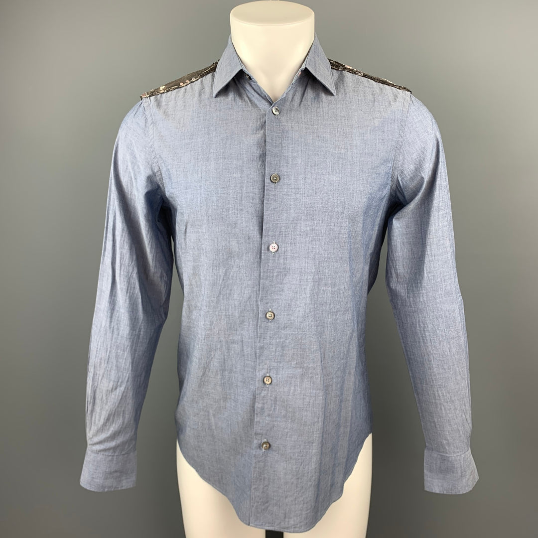 PAUL SMITH Size S Blue Sequined Cotton Button Up Long Sleeve Shirt