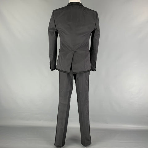 DOLCE & GABBANA Size 38 R Black Passementerie Embroidery Silk Double Breasted 3 Piece Suit