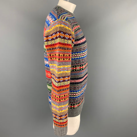 BEAMS PLUS Size L Multi-Color Fairisle Wool / Nylon Crew-Neck Sweater