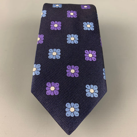 ETON Cravate en soie florale abstraite violet marine