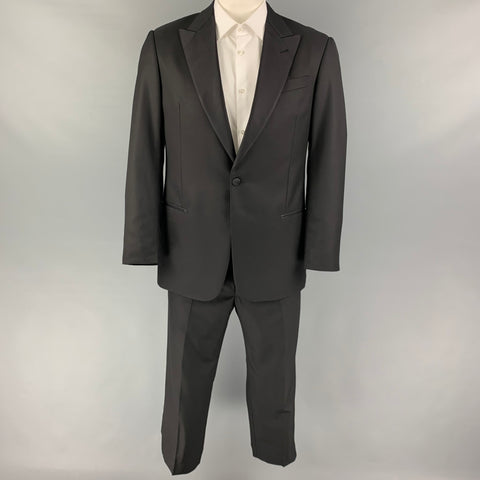 GIORGIO ARMANI Size 42 Black Wool Peak Lapel Tuxedo Suit