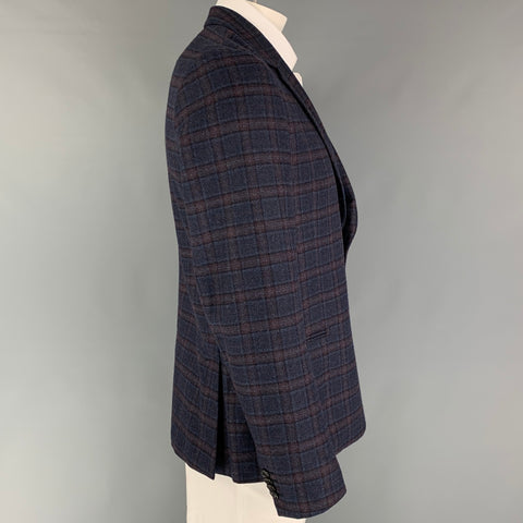 PAUL SMITH Talla 44 Abrigo deportivo de lana a cuadros color burdeos azul marino con un solo pecho