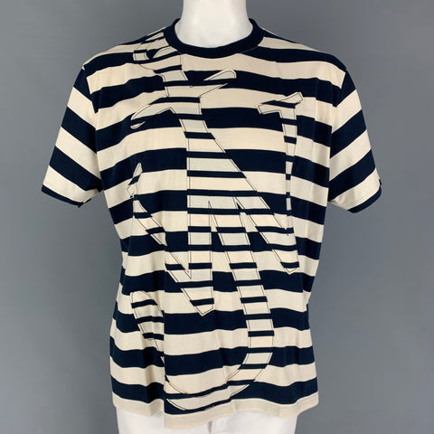 J.W.ANDERSON Size L Navy Cream Stripe Cotton Nautical T-shirt