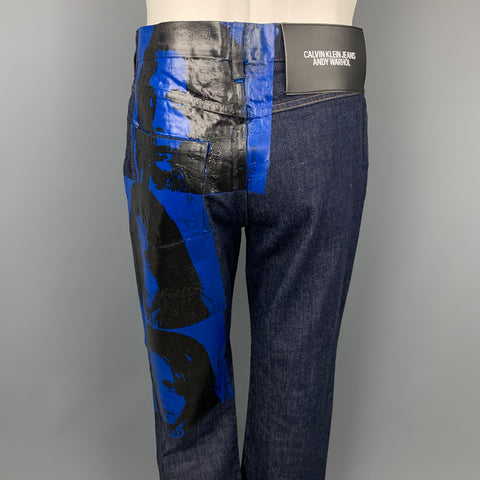 CALVIN KLEIN 205W39NYC by RAF SIMONS x Andy Warhol Size M Indigo & Blue Sandra Brant Painted Cotton Denim Set