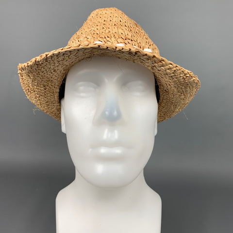 TRACY WATTS Sombrero Fedora de rafia tejido natural y blanco talla M