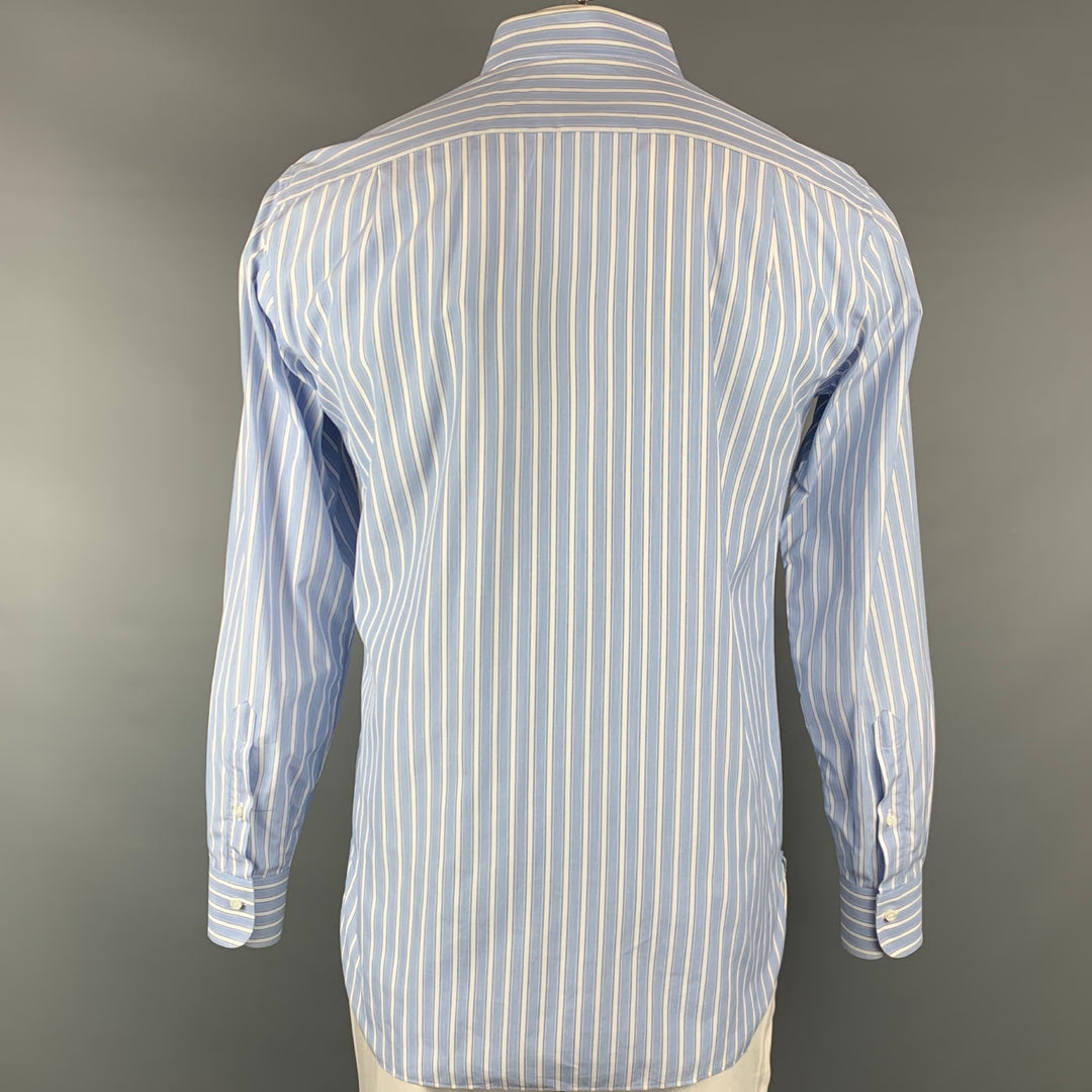 ERMENEGILDO ZEGNA Taille XL Chemise à manches longues en coton à rayures bleu clair et blanc